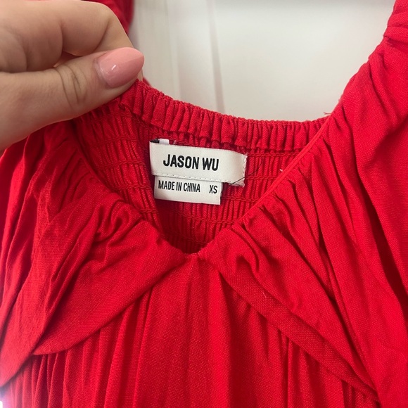 Red Ruffled V-Neck Dress - Picture 3 of 3